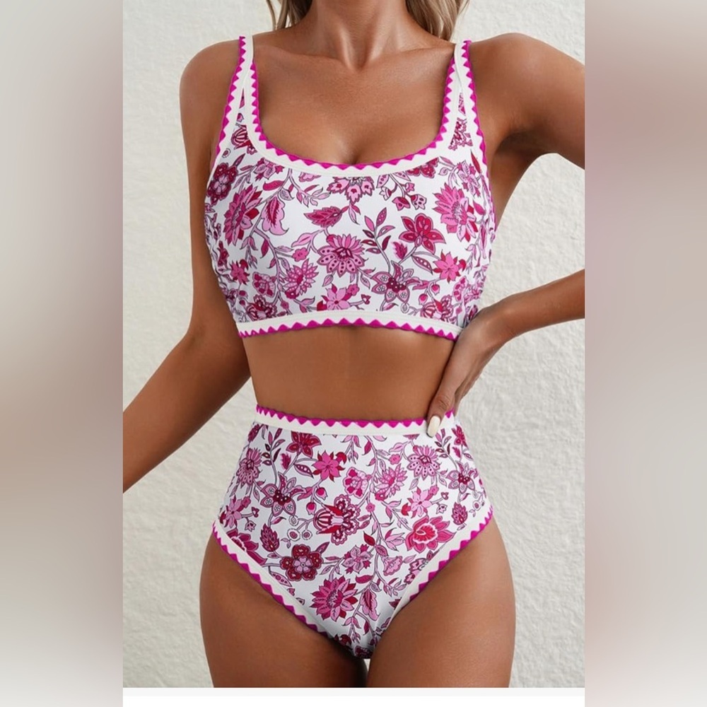 Bikini Floral Print Whip Stitch
Elegant High Waisted Scoop 
2025 season
XL - Picture 6 of 8